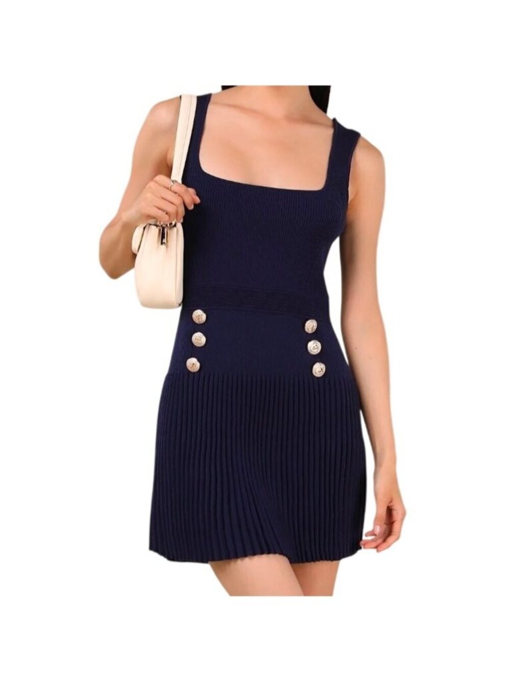 Lulu's Audie Women's Large Navy Blue Ribbed Knit Sleeveless Sweater Mini Dress
